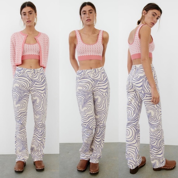 ZARA PRINTED STRAIGHT LEG JEANS - Picture 3 of 10